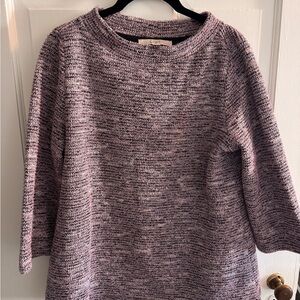 LOFT Funnel Neck Boucle Textured Pink and Gray Half-Sleeve Sweater